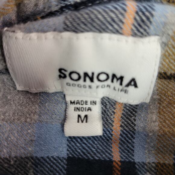 Sonoma Mens Medium Blue Brown Plaid Button Up Shirt - Picture 4 of 8